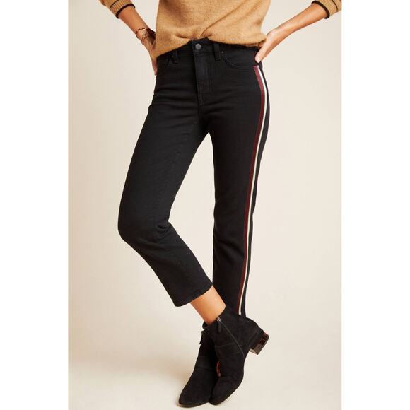 New Anthropologie Darria Striped Cropped Slim Fit Trousers  Velvet  $198  Sz 26 - Picture 3 of 4